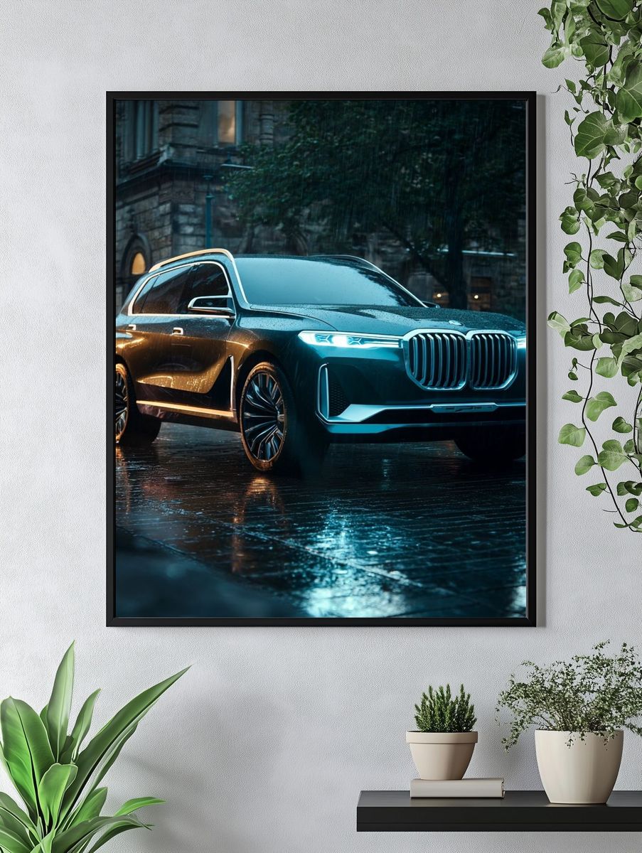 Luxury SUV in Rainy City Poster. — room view 4