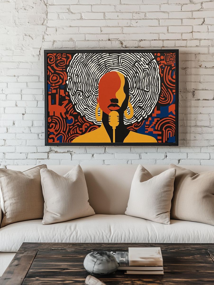 Abstract Woman with Microphone — Art Print. — room view 1