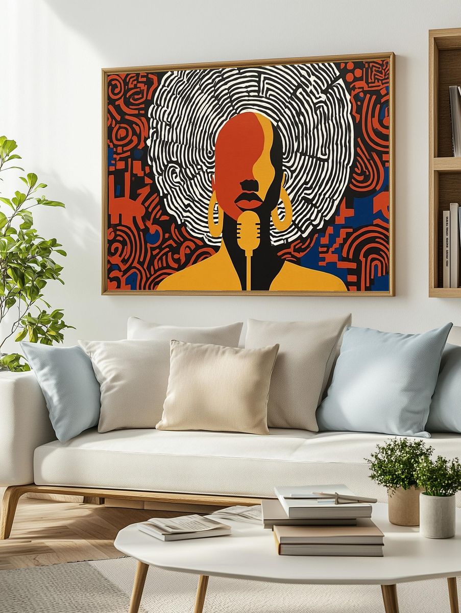 Abstract Woman with Microphone — Art Print. — room view 2