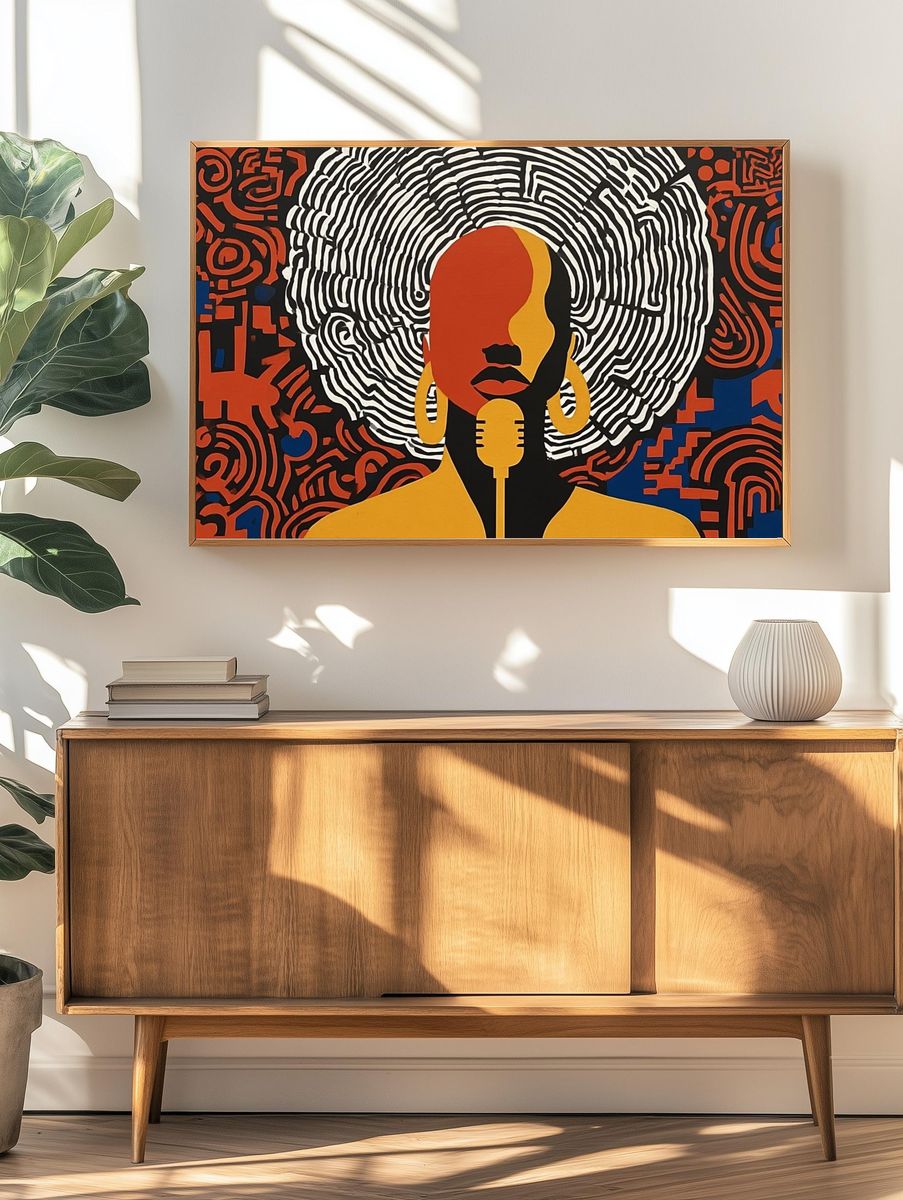 Abstract Woman with Microphone — Art Print. — room view 3