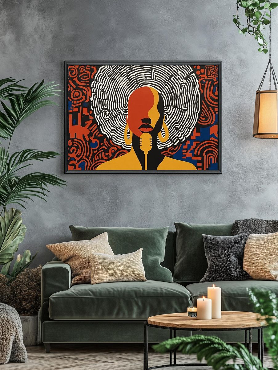 Abstract Woman with Microphone — Art Print. — room view 4