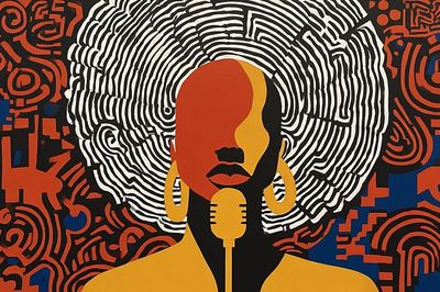 Abstract Woman with Microphone — Art Print. poster
