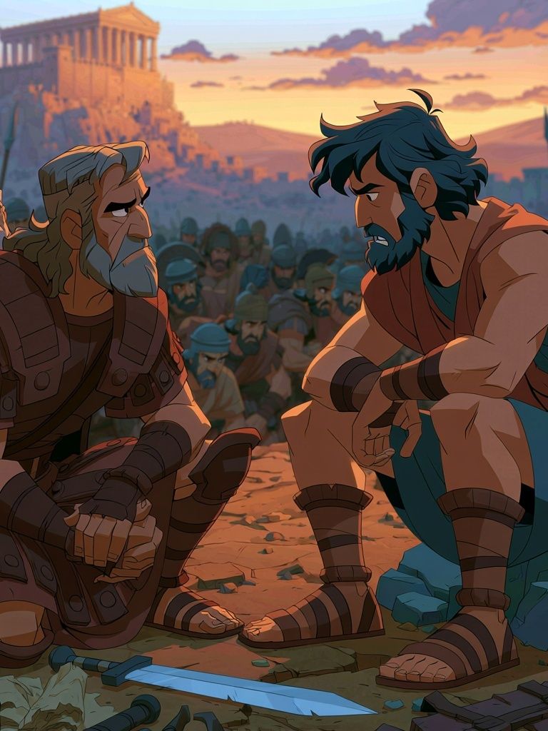 Ancient Warriors at Sunset Poster. poster — illustration art