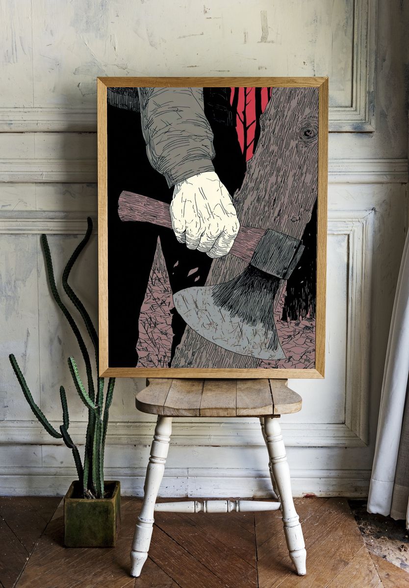 Axe in Hand — Illustration Print. — room view 1