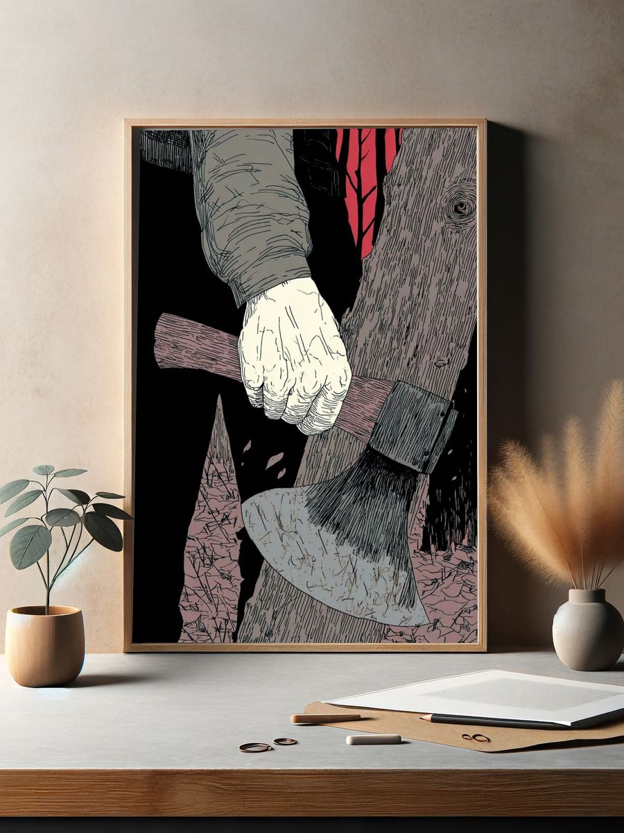 Axe in Hand — Illustration Print. — room view 2