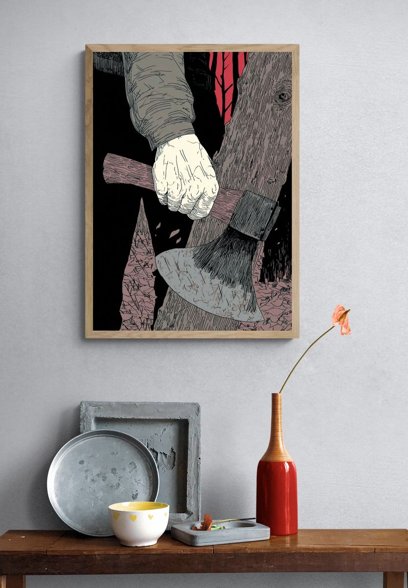 Axe in Hand — Illustration Print. — room view 3