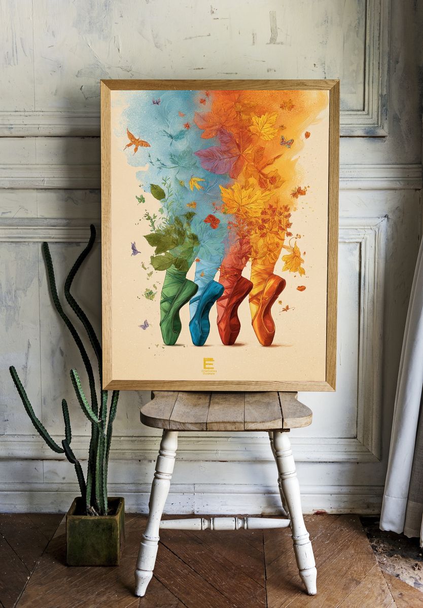 Ballet Shoes and Autumn Leaves — Illustration Print. — room view 1