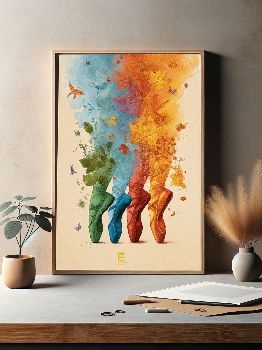 Ballet Shoes and Autumn Leaves — Illustration Print. — room view 2