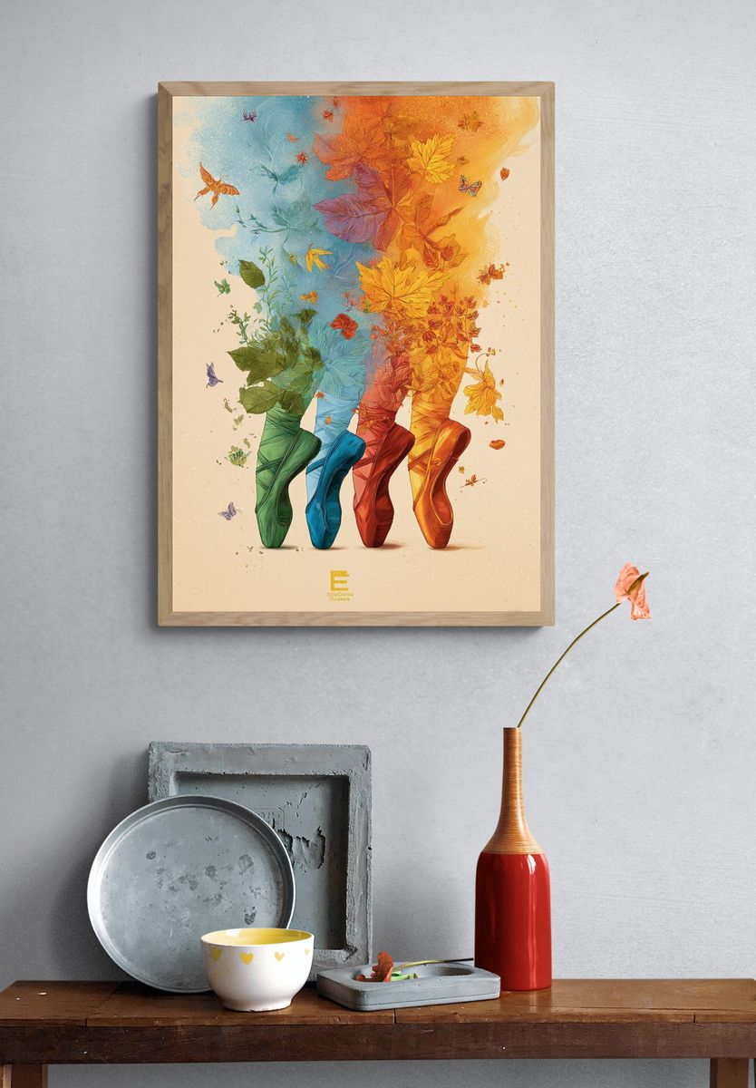 Ballet Shoes and Autumn Leaves — Illustration Print. — room view 3