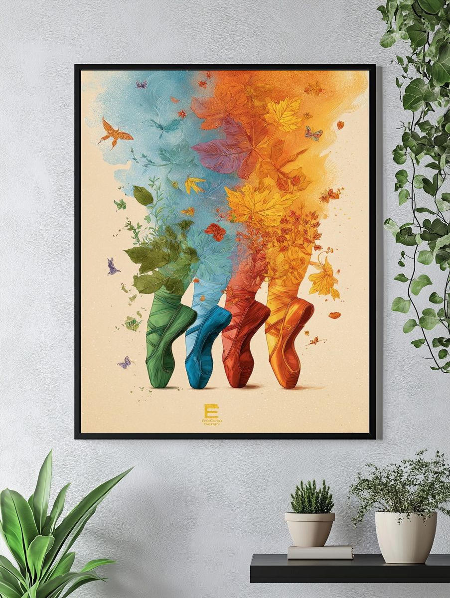 Ballet Shoes and Autumn Leaves — Illustration Print. — room view 4