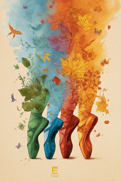 Ballet Shoes and Autumn Leaves — Illustration Print. poster print