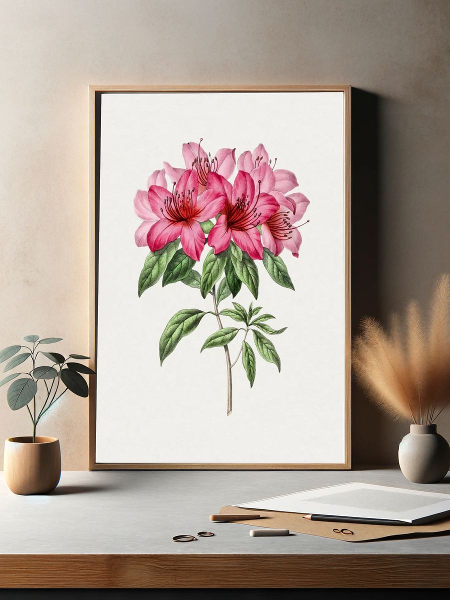 Pink Azalea Botanical Print. — room view 2