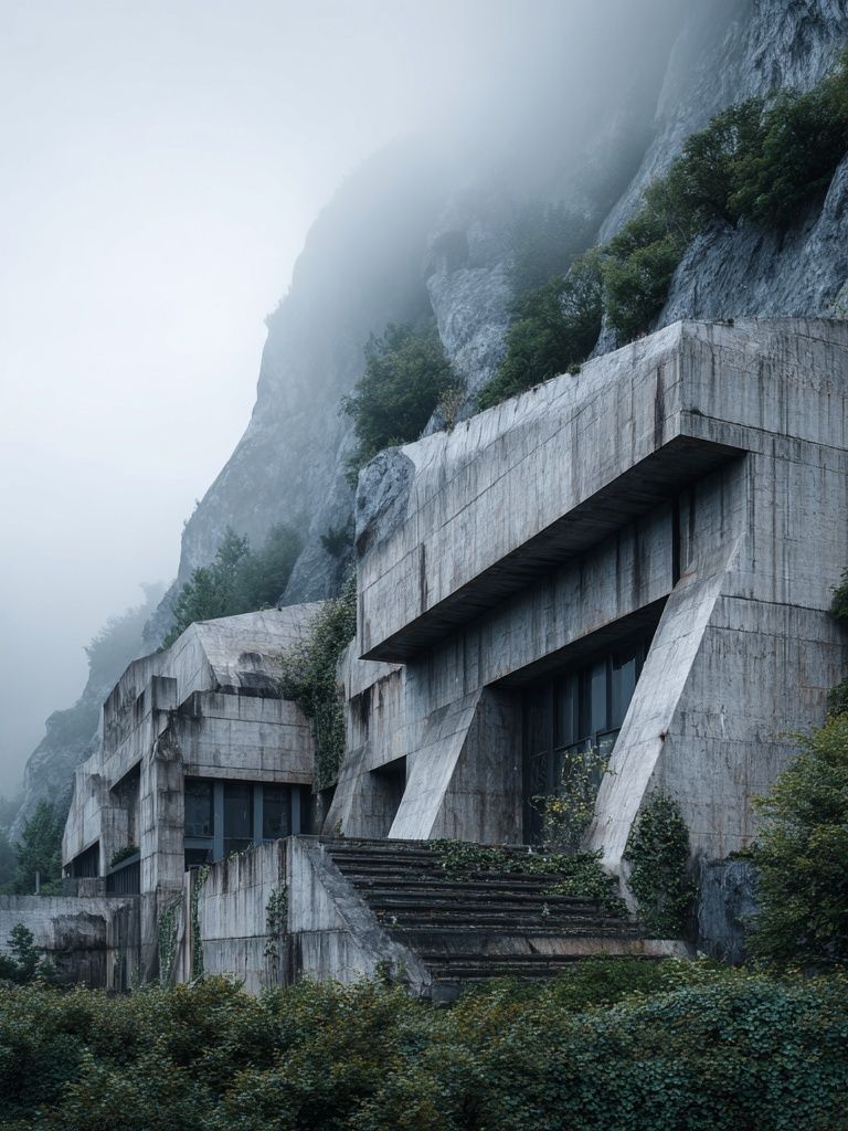 Brutalist Architecture in Fog — Photography Print. poster — architecture art