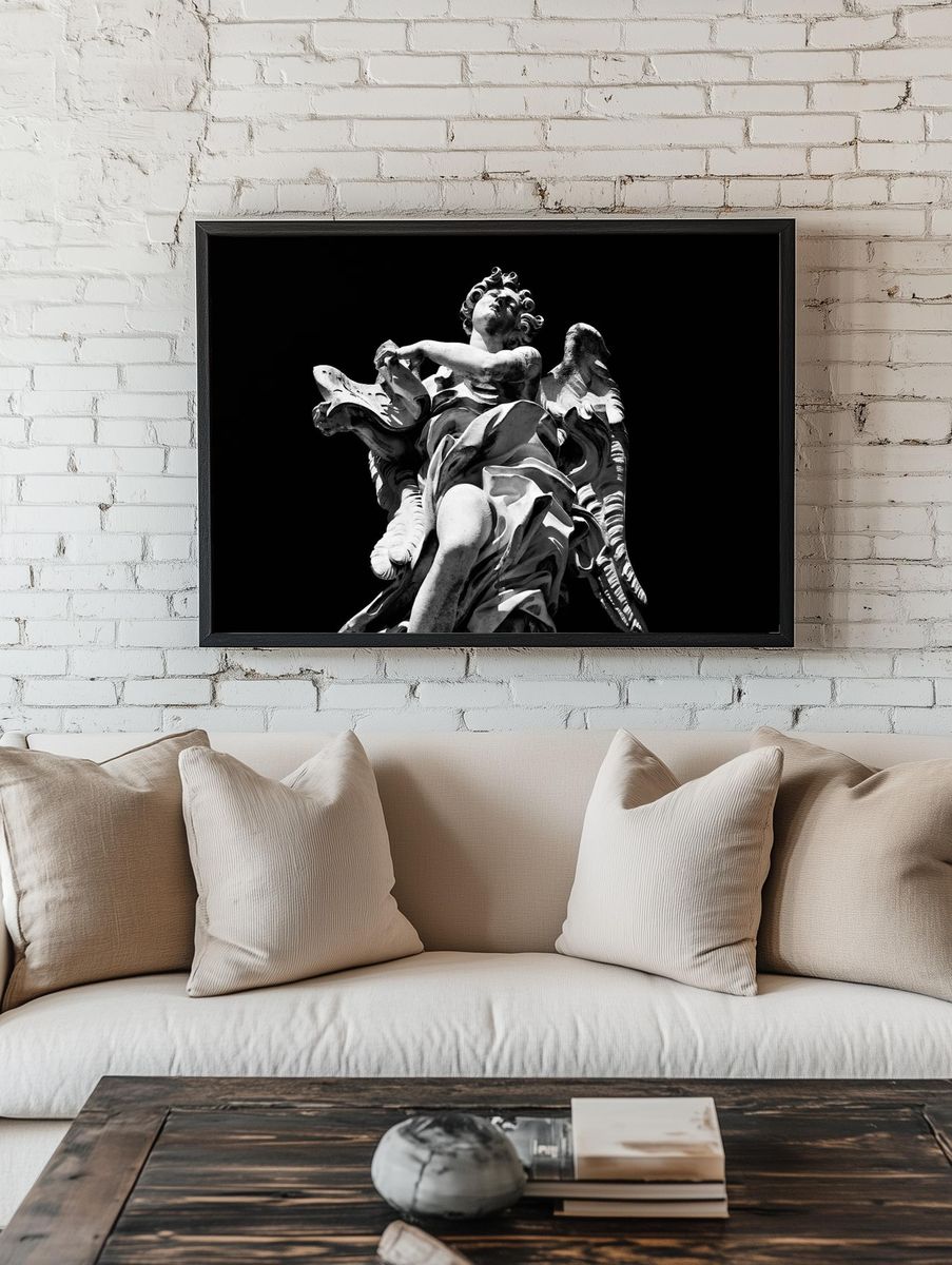 Baroque Angel Statue Black-White Print. — room view 1