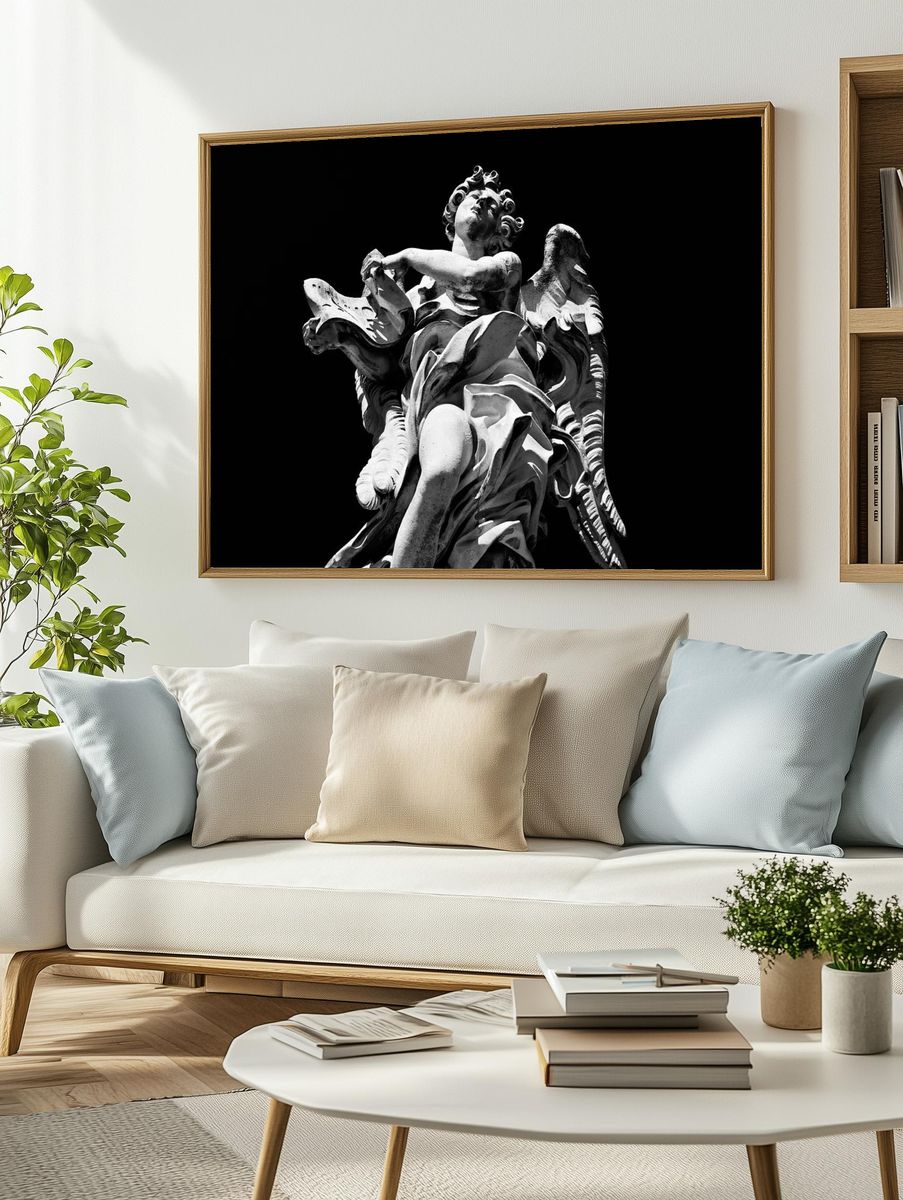 Baroque Angel Statue Black-White Print. — room view 2