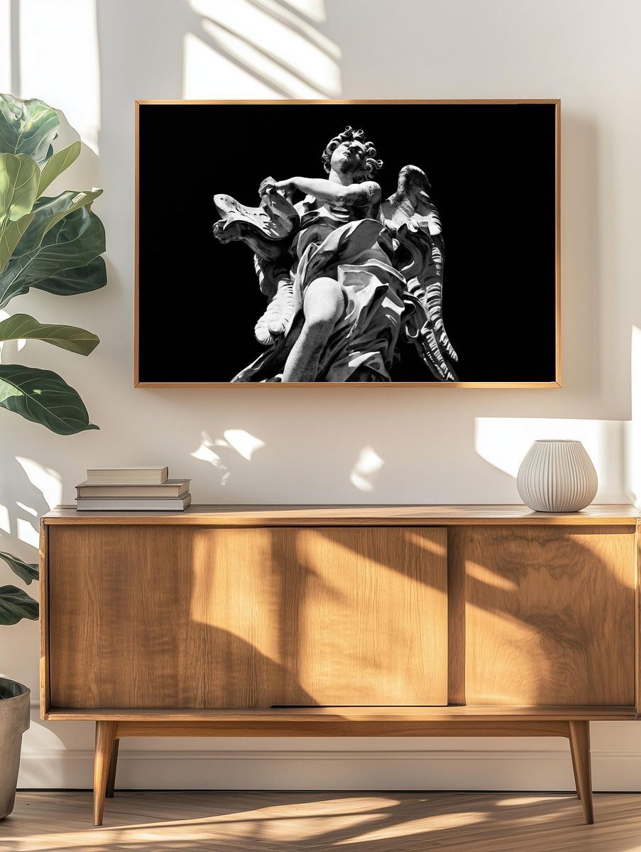 Baroque Angel Statue Black-White Print. — room view 3