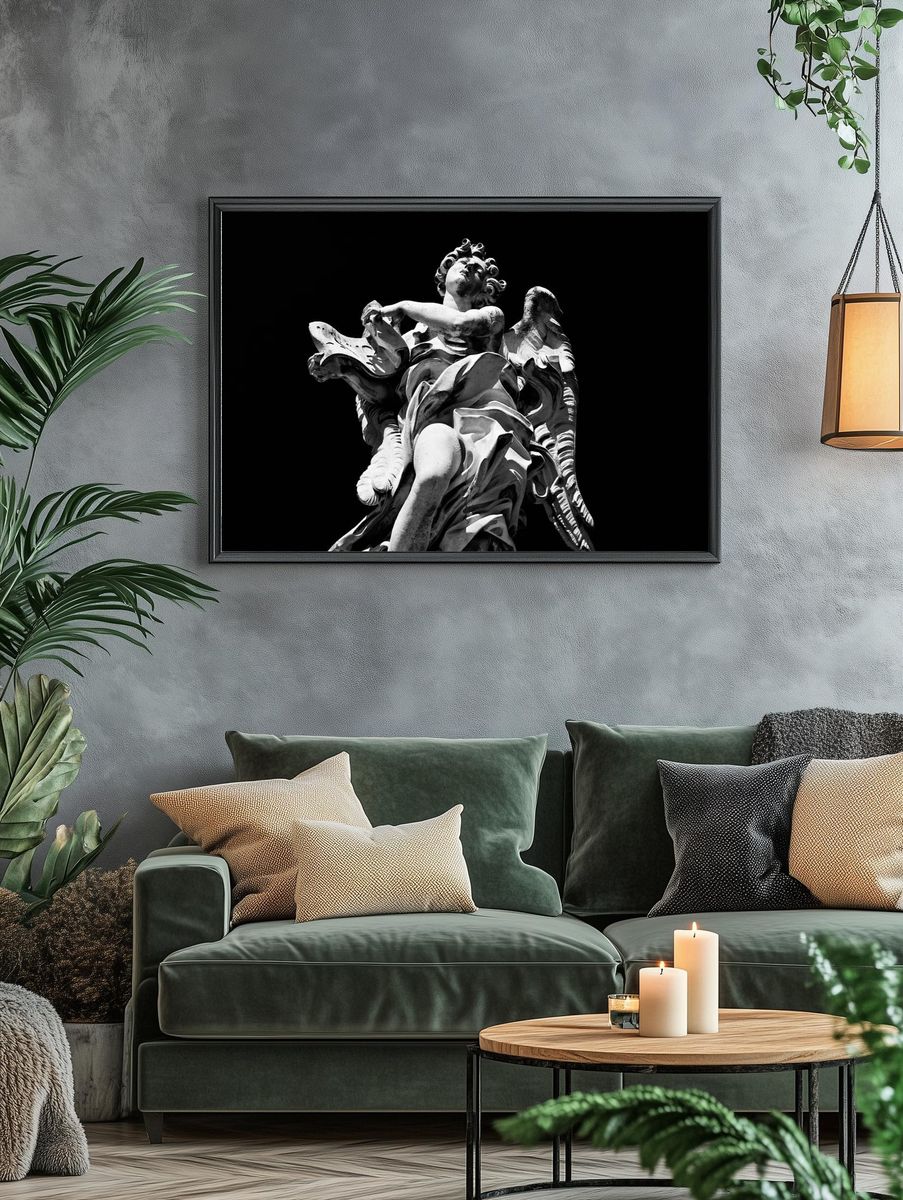 Baroque Angel Statue Black-White Print. — room view 4
