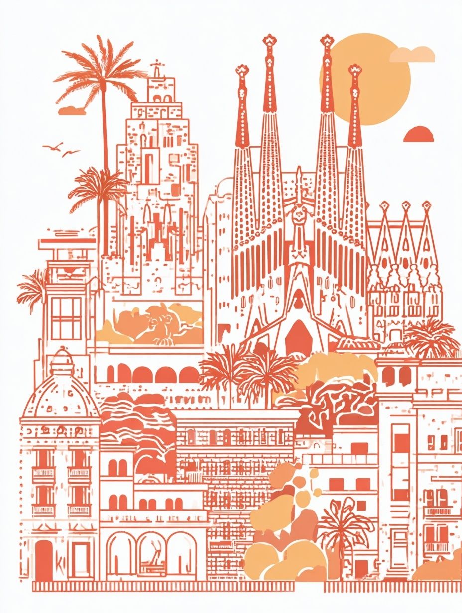 Barcelona Cityscape — Illustration Print. poster — illustration art