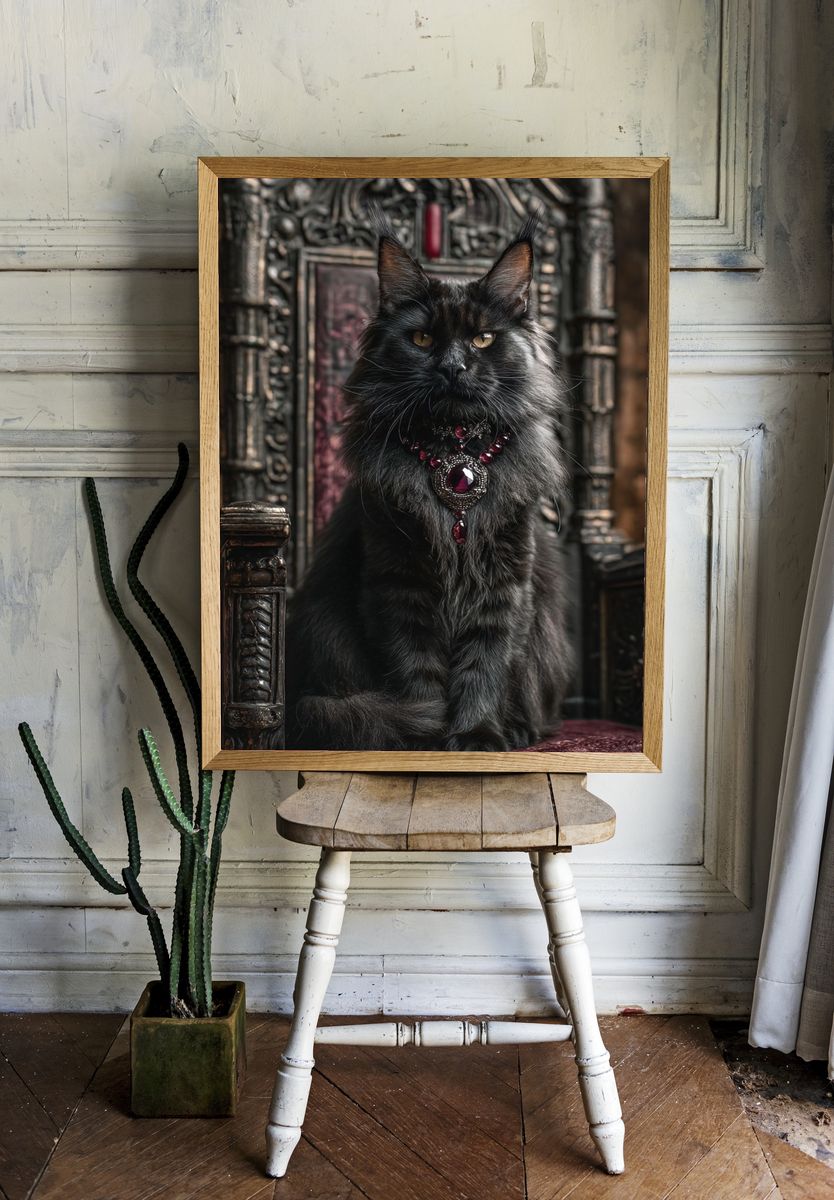 Regal Black Cat Portrait Poster. — room view 1