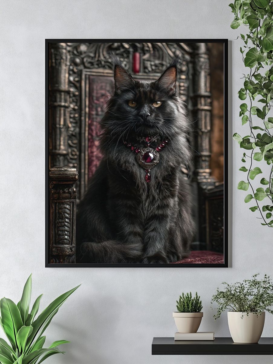 Regal Black Cat Portrait Poster. — room view 4
