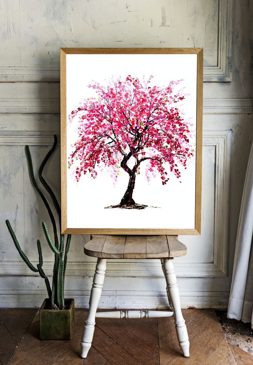 Blossoming Cherry Tree — Watercolor Print. — room view 1