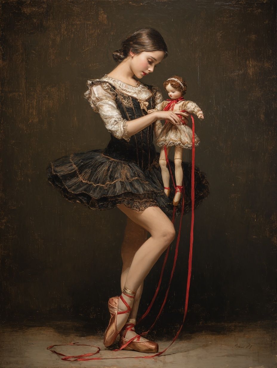 Ballet Dancer with Doll — Fine Art Print. poster — fine-art art