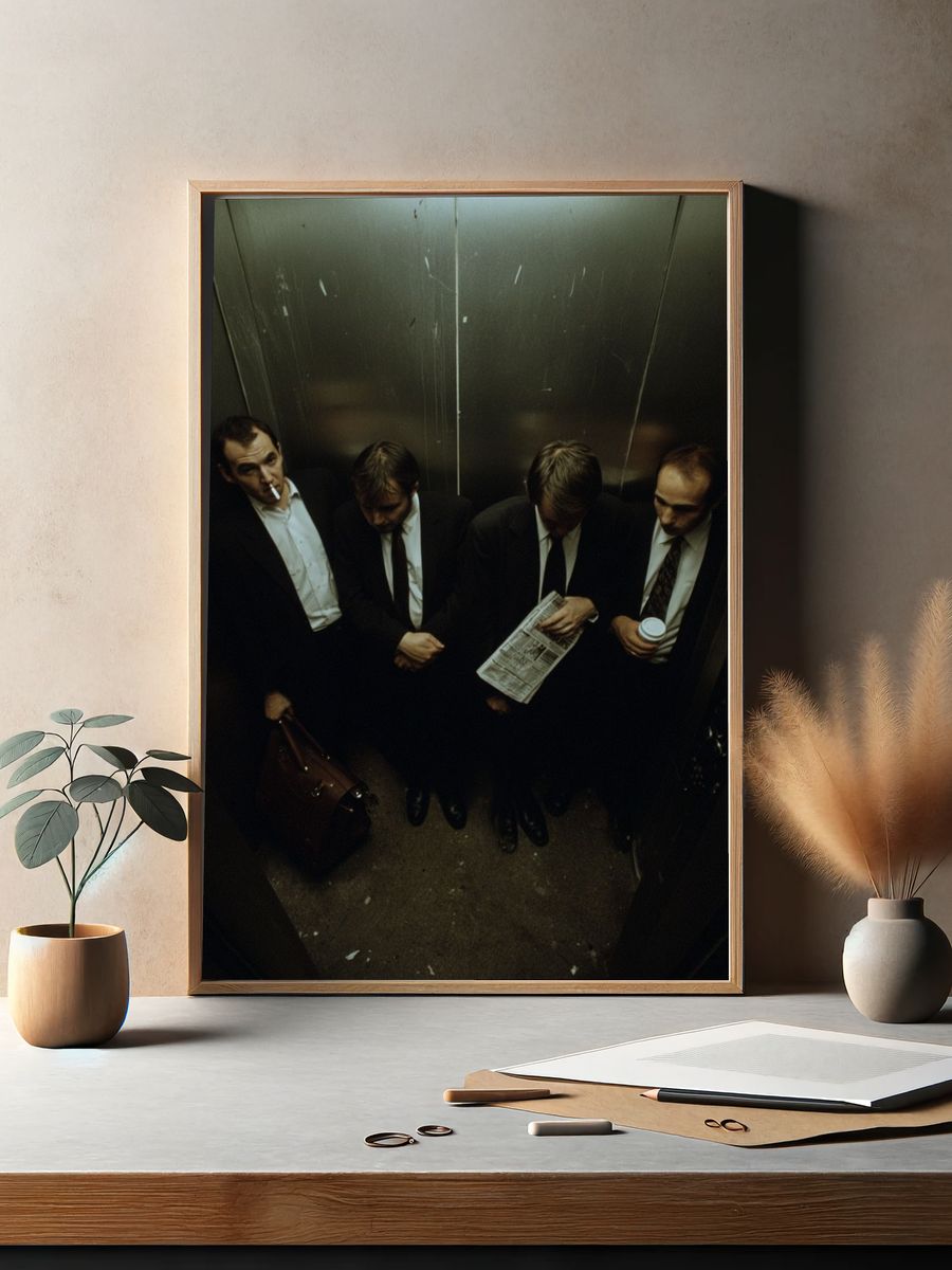 Businessmen in Elevator — Photography Print. — room view 2