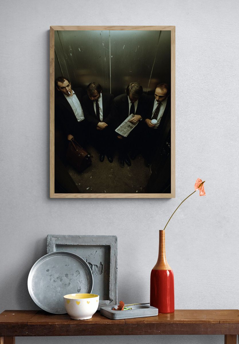 Businessmen in Elevator — Photography Print. — room view 3