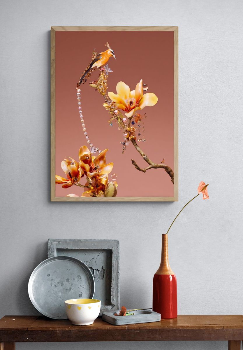 Ornate Bird and Floral Arrangement Poster. — room view 3