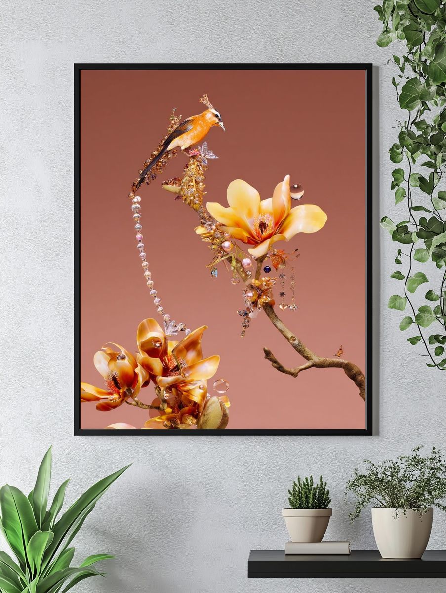 Ornate Bird and Floral Arrangement Poster. — room view 4