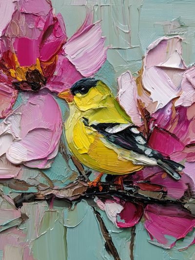 Goldfinch and Blossoms Painting Poster. poster print