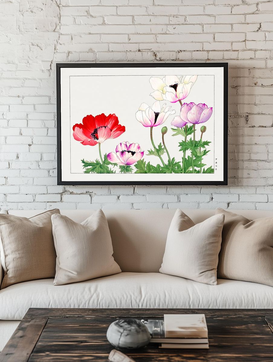 Colorful Anemone Flowers — Watercolor Print. — room view 1