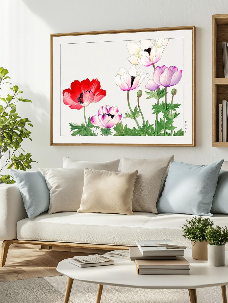 Colorful Anemone Flowers — Watercolor Print. — room view 2