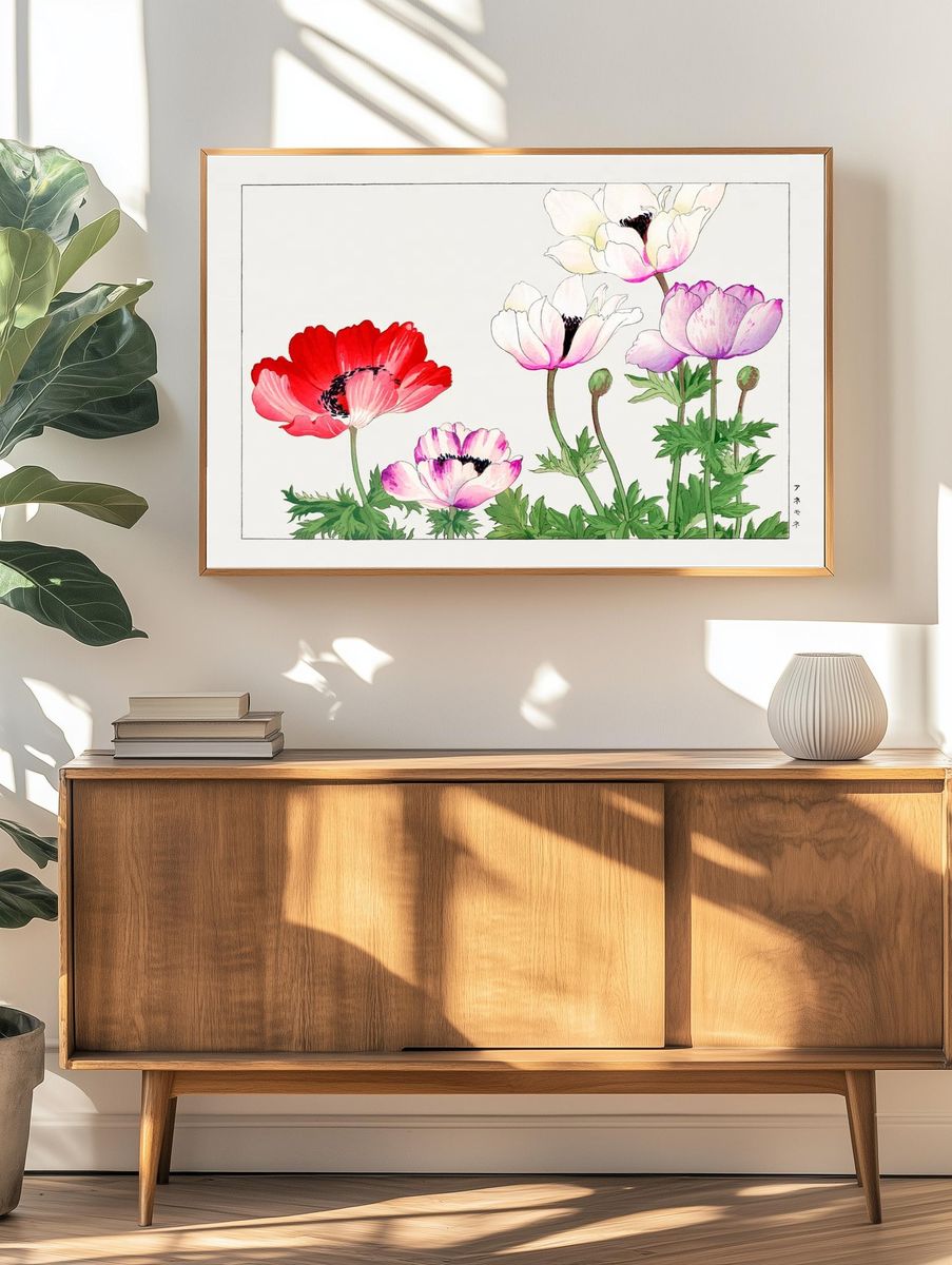Colorful Anemone Flowers — Watercolor Print. — room view 3