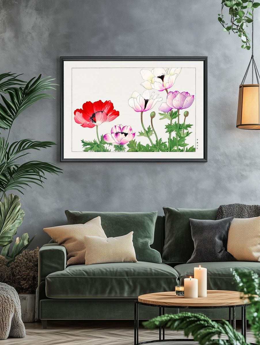 Colorful Anemone Flowers — Watercolor Print. — room view 4
