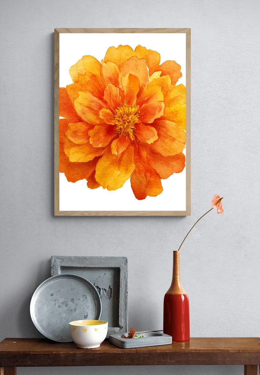 Vibrant Orange Flower — Watercolor Print. — room view 3
