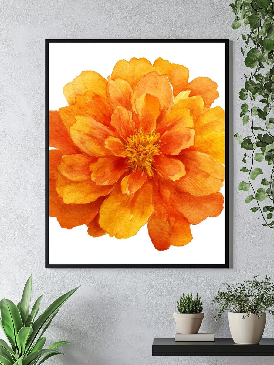 Vibrant Orange Flower — Watercolor Print. — room view 4