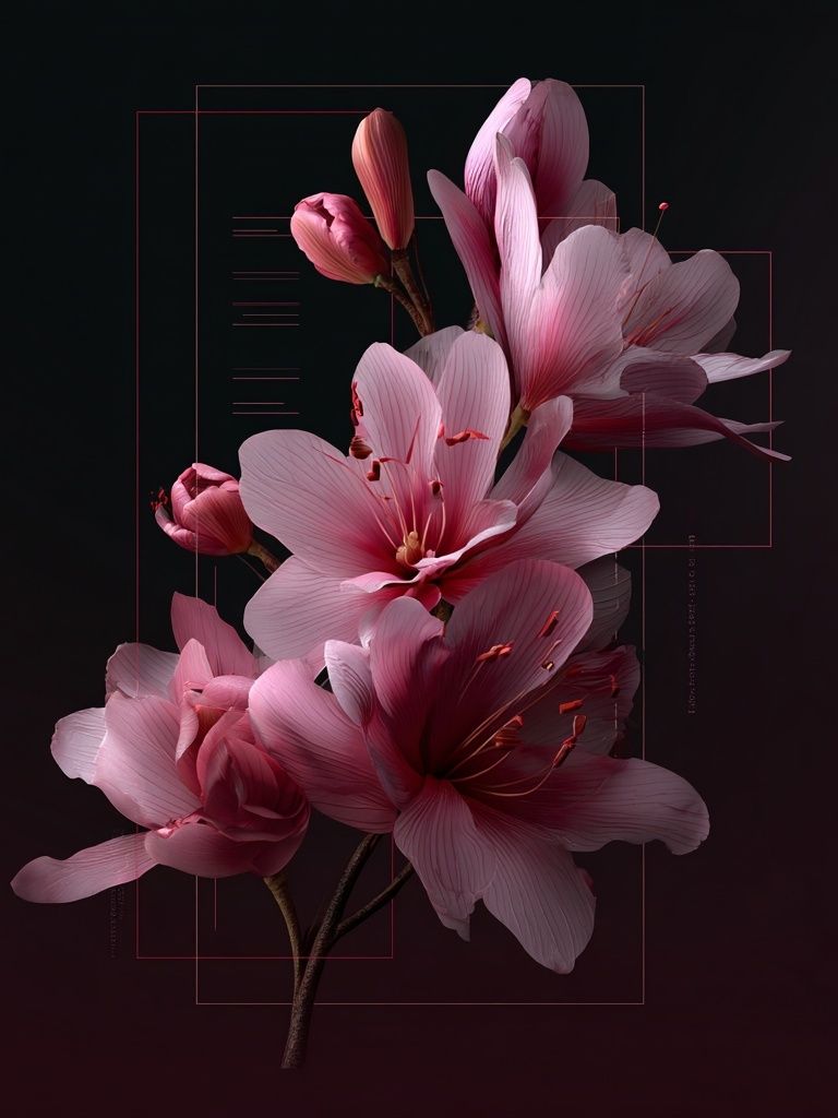 Pink Floral Illustration Poster. poster detail