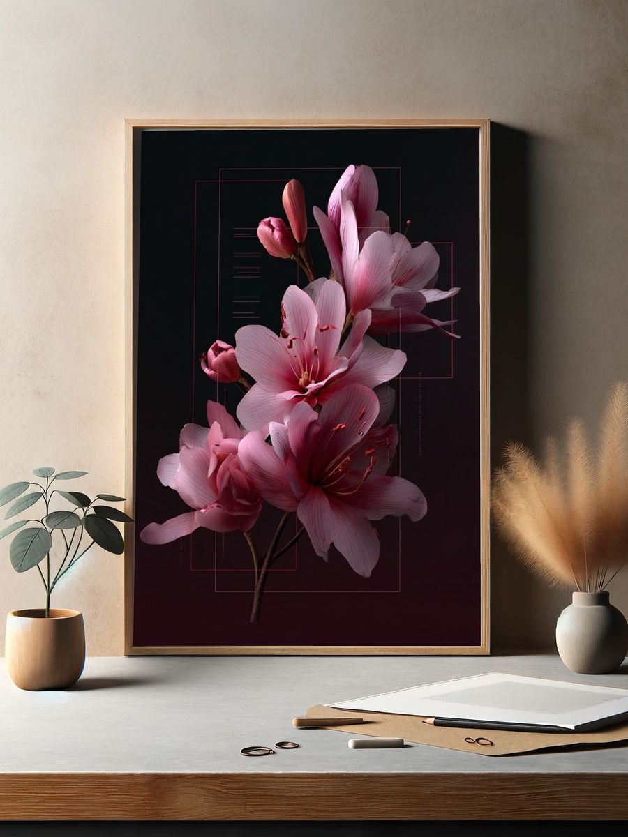 Pink Floral Illustration Poster. — room view 2