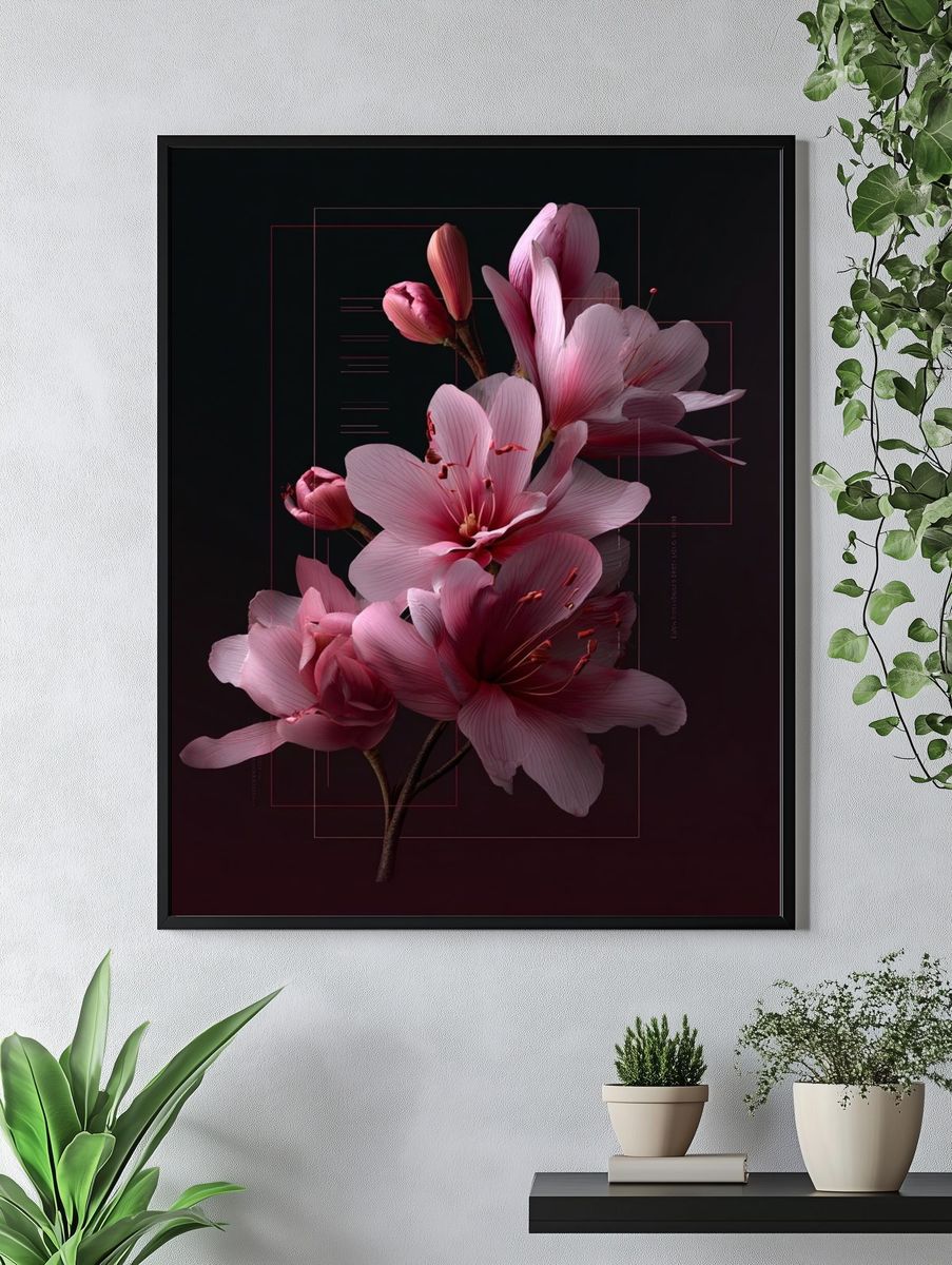 Pink Floral Illustration Poster. — room view 4