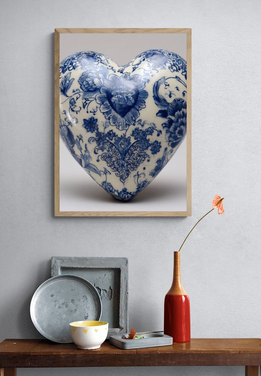 Blue Floral Heart Still Life Poster. — room view 3