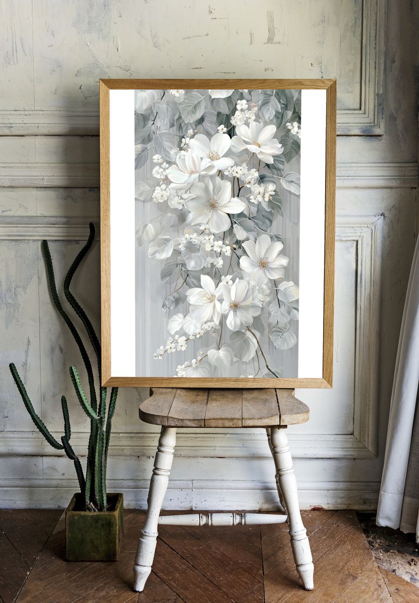 White Floral Elegance Poster. — room view 1
