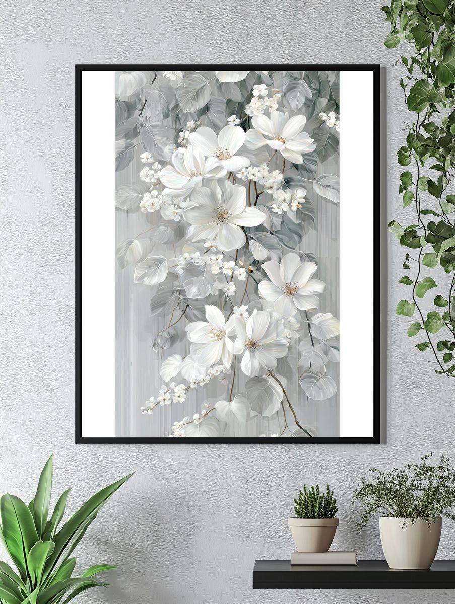 White Floral Elegance Poster. — room view 4