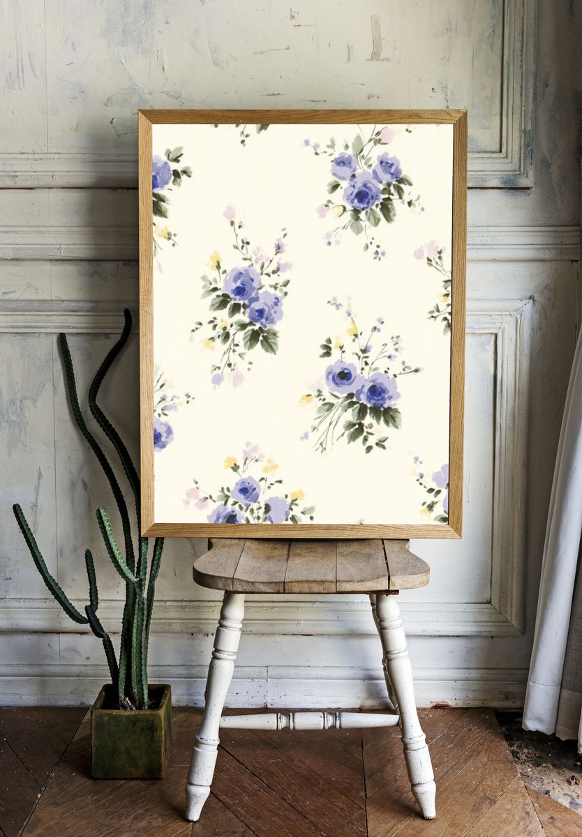 Blue Floral Watercolor Pattern Poster. — room view 1