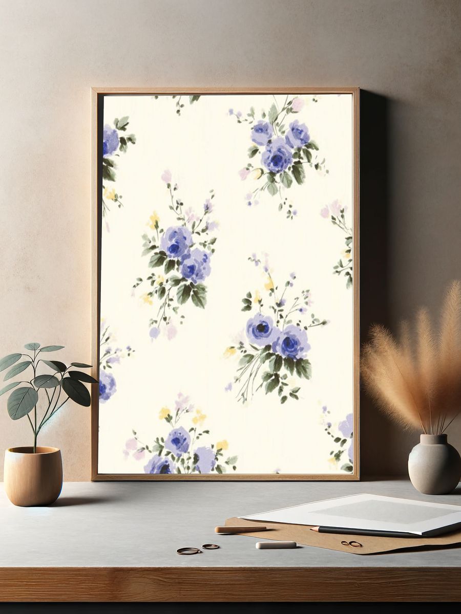 Blue Floral Watercolor Pattern Poster. — room view 2
