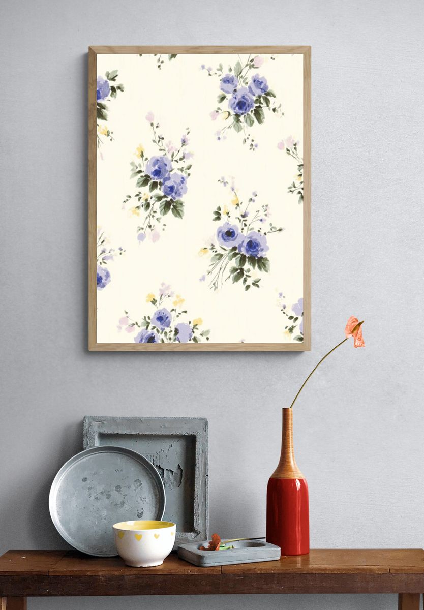 Blue Floral Watercolor Pattern Poster. — room view 3
