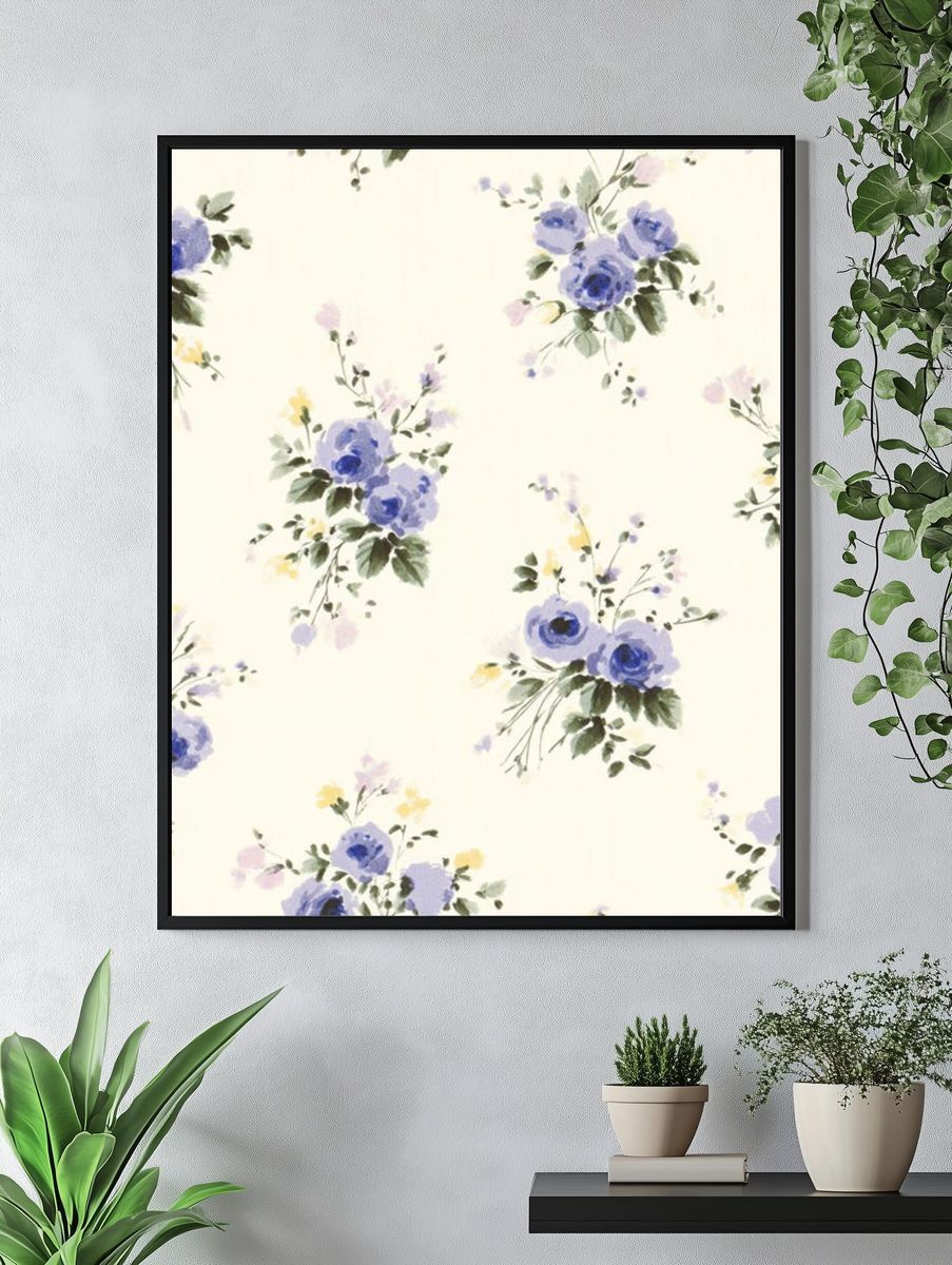 Blue Floral Watercolor Pattern Poster. — room view 4