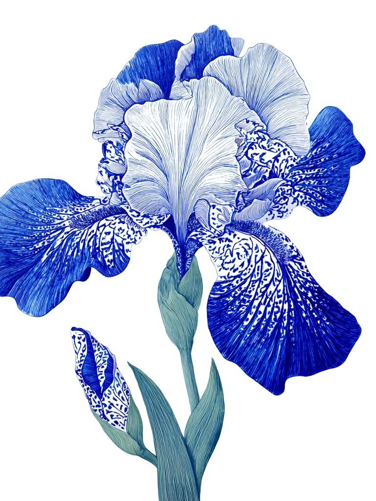 Blue Iris Botanical Print. poster detail