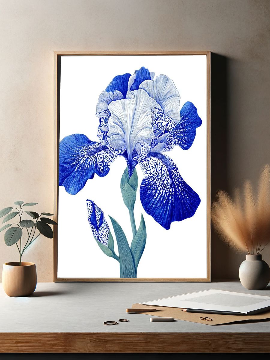 Blue Iris Botanical Print. — room view 2