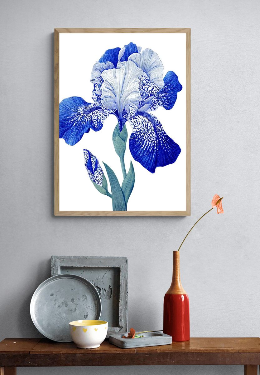 Blue Iris Botanical Print. — room view 3